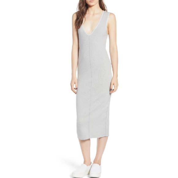 Standard James Perse Light Grey Binding Fitted Rib Dress Women's Size XL - Picture 2 of 10